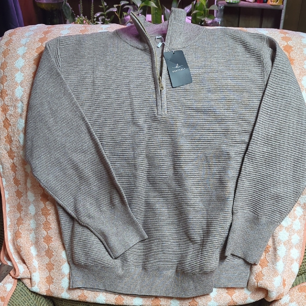 Brown Cowl Neck Sweater with Ribbed Texture